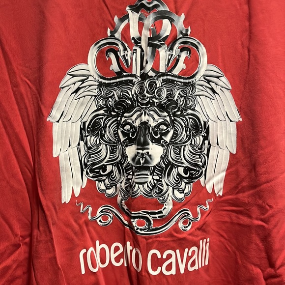 NWT Roberto Cavalli Men's Red Crewneck 100% Cotton Graphic T-Shirts Size L - Picture 2 of 6